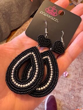 NWT paparazzi Black and Silver Beaded Teardrop Earrings